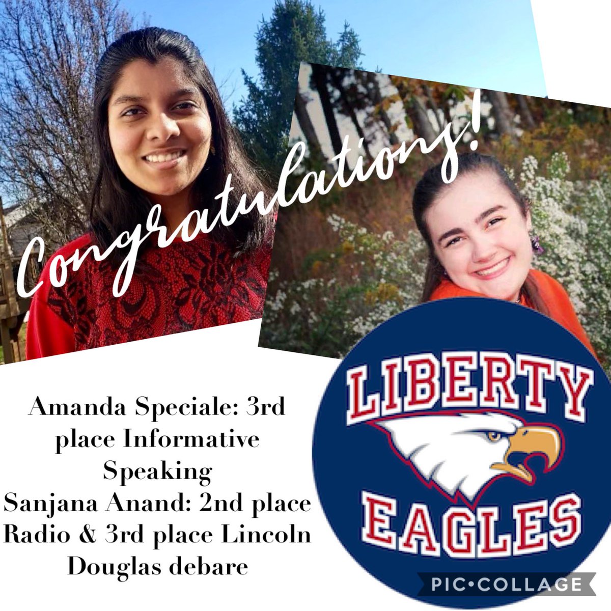 Congratulations to Sanjana Anand for placing 2nd in Radio Speaking and 3rd in Lincoln Douglas devate and Amanda Speciale for placing 3rd in Informative Speaking at the Return to Battle tournament hosted by Rockbridge High School in Columbia.