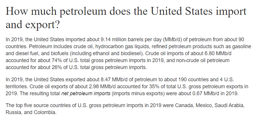 Kenney says now the US will have to get its oil from a bunch of countries that don't share our commitments to ESGs and lowering emissions. Here's how much the US import, btw  #ableg  #cdnpoli  #cdnecon