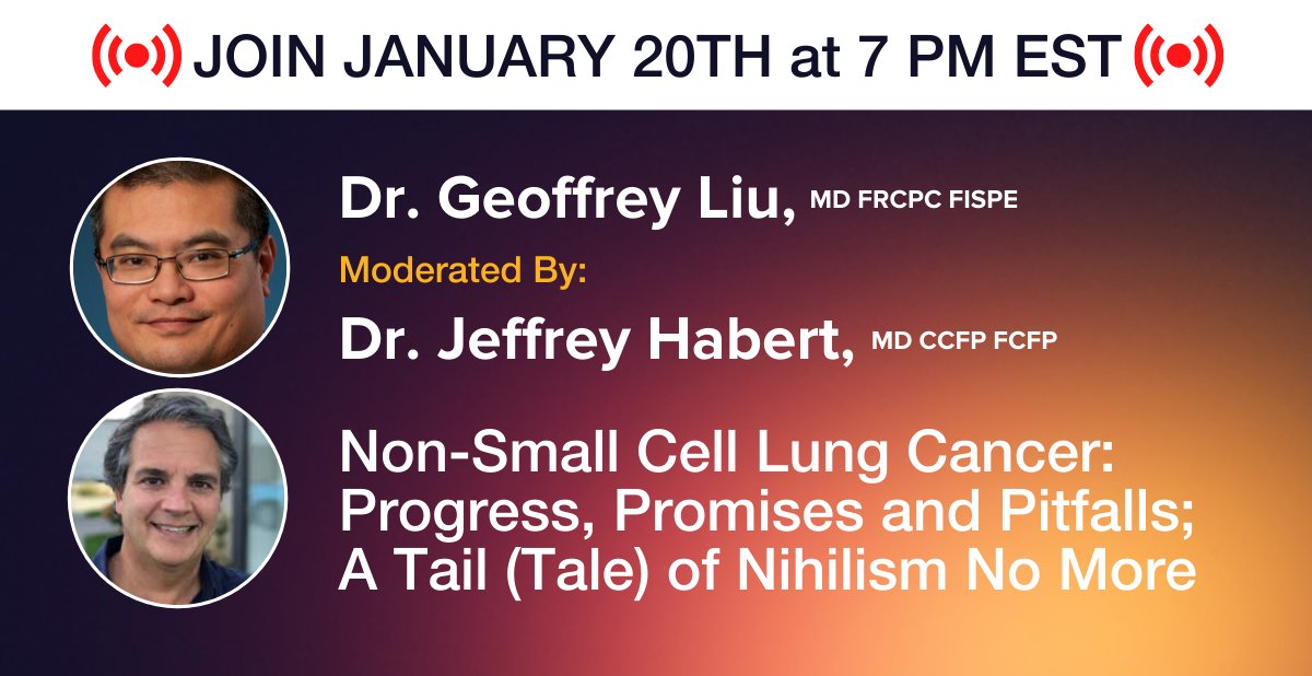 TheRounds's tweet photo. HAPPENING NOW 🚨 Log-in to The Rounds NOW to join Dr. Geoffrey Liu &amp; Dr. Jeffrey Habert's LIVE webinar!

⏳ There's still time to register, join now: https://t.co/8ZEisLOIZ7 #LungCancer #Oncologist #FamilyMed #NSCLC https://t.co/300f1A4cBj