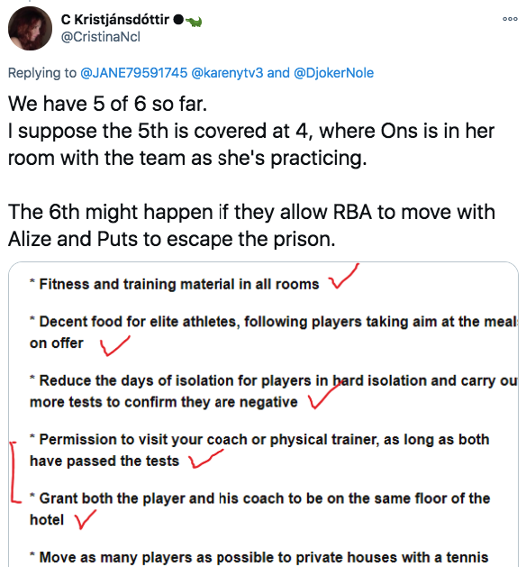 "TERRORIST" Djokovic is criticized for not "reading the room" due to his requests on behalf of players, which consisted of evil things like asking for healthy food and gym equipment for quarantined players. 2/6