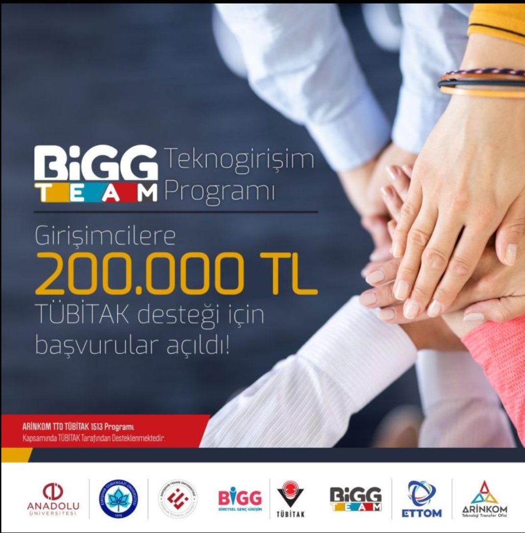 Yenilikçi fikirlerin hayata geçtiği BİGG TEAM programı ikinci dönem başvuruları açıldı. 
BİGG TEAM ile bir adım önde!!! Başvuru için: bigg.team/basvuru 
#ettom #arinkom #biggteam #esogü #anadoluünv #estü