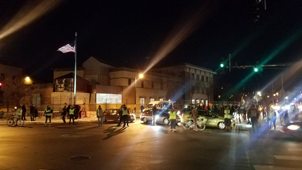 Aaand we're at the ruined Third Precinct bldg. That "Fuck Donald Trump" song is blasting from the van, marchers are chanting back, "Fuck Biden, too."