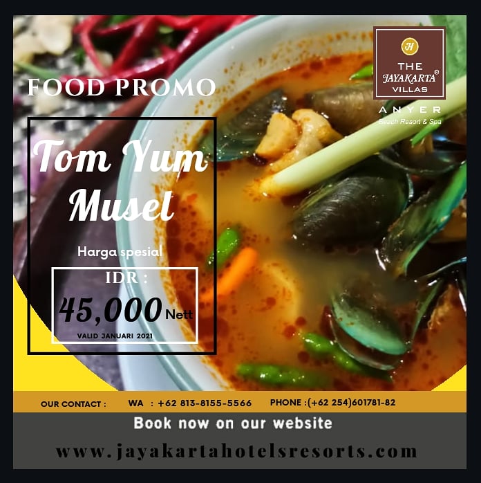 jayakartaanyer's tweet photo. ✨TOM YUM MUSEL✨
IDR 45 K (Nett) 
.
.
.
.
Well Located &amp; Friendly Hotels 
https://t.co/cZxhimUQv1
https://t.co/TWDwdCAKwV

#thejayakartavillasanyer
#welllocatedandfriendlyhotels
#jayakartahotelsresorts
#hotelanyer
#pantaianyer
#hotelpromotion
#jayakartaclub https://t.co/k1U2Kf2WVC