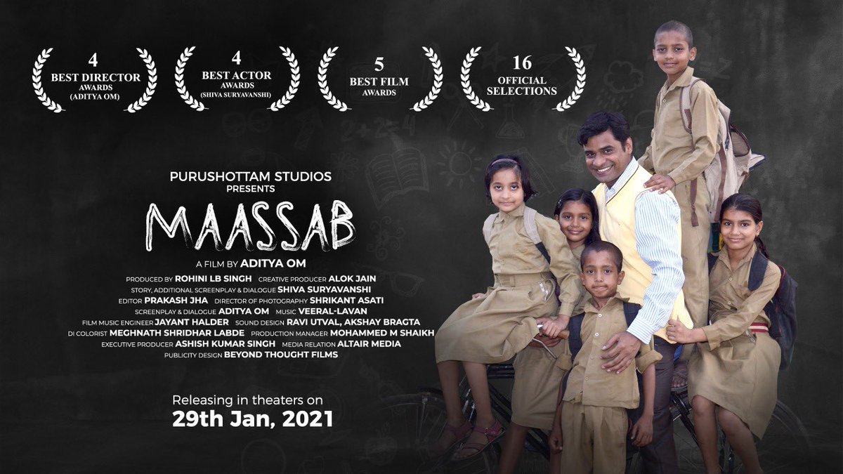 After winning hearts at renowned National & International film festivals , Hindi movie ‘Maasaab’ is due for theatrical release on 29 Jan., 2021. Made under the banner of Purushottam Studios, it is directed by @adityaaom It stars Shiva Suryavanshi & Sheetal Singh in main leads.
