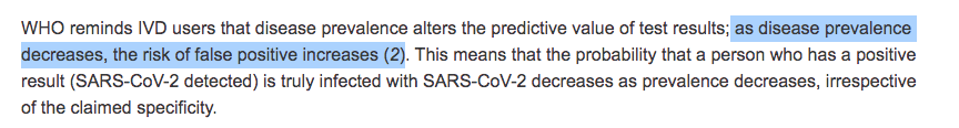 This is poorly worded. I expect no less from an organization that has no accountability. When TPs go down and FP stay constant, the ratio of TP/FPs changes but the FP risk doesn't increase. The TPs just disappear making the ratio look different. Overly simple BMJ citation.