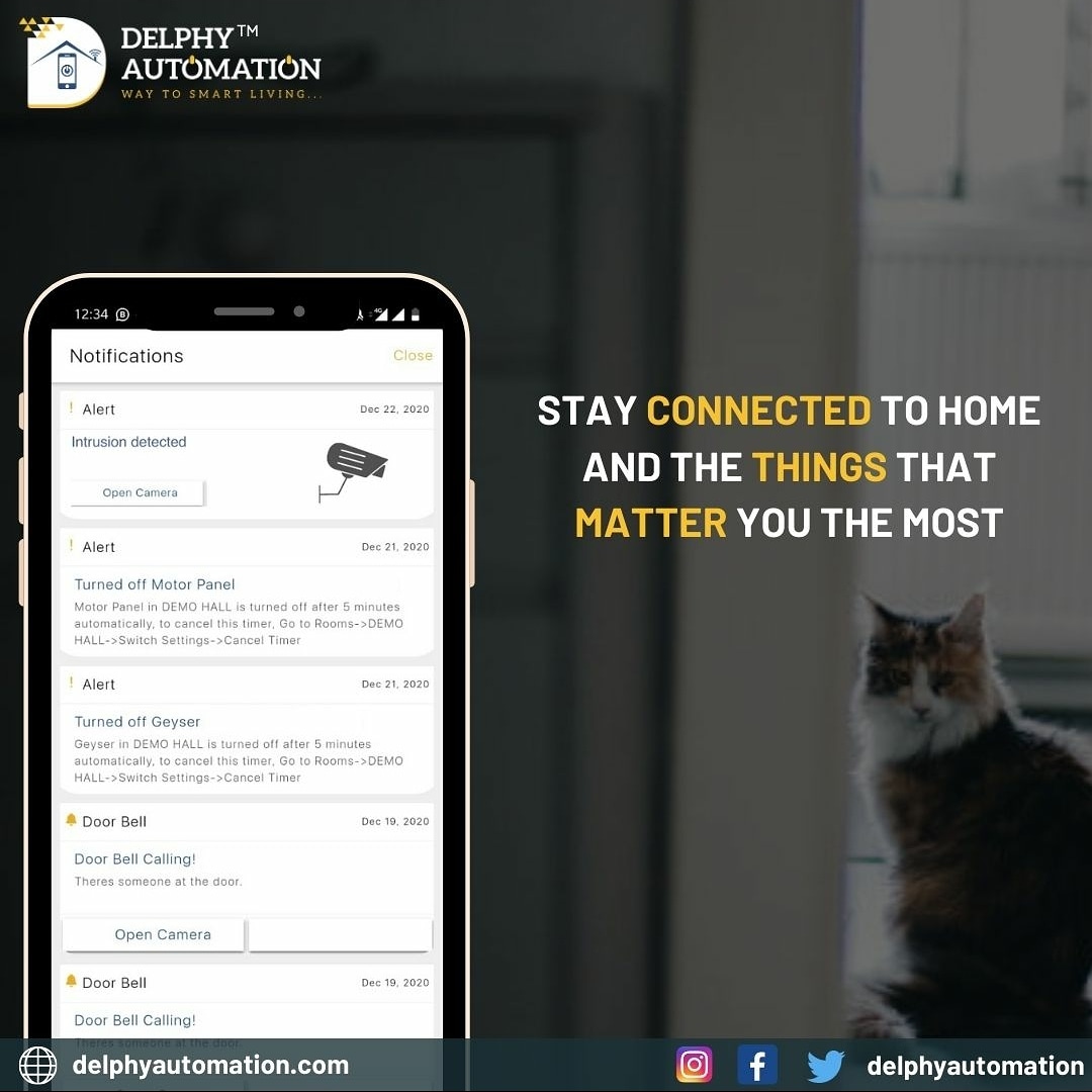 DelphySmartHome's tweet image. With Delphy Automation,know what's happening inside while you are outside!

#wecareforyou #securityfirst #intrusionalerts #homeautomation #iothomes #wifihomes