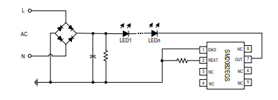 here's the typical circuit from the datasheet. basically the external resistor sets the current. it's linear, so the chip just dissipates the power drop across it. a switching converter would be more efficient, but the current is so low it probably doesn't matter.