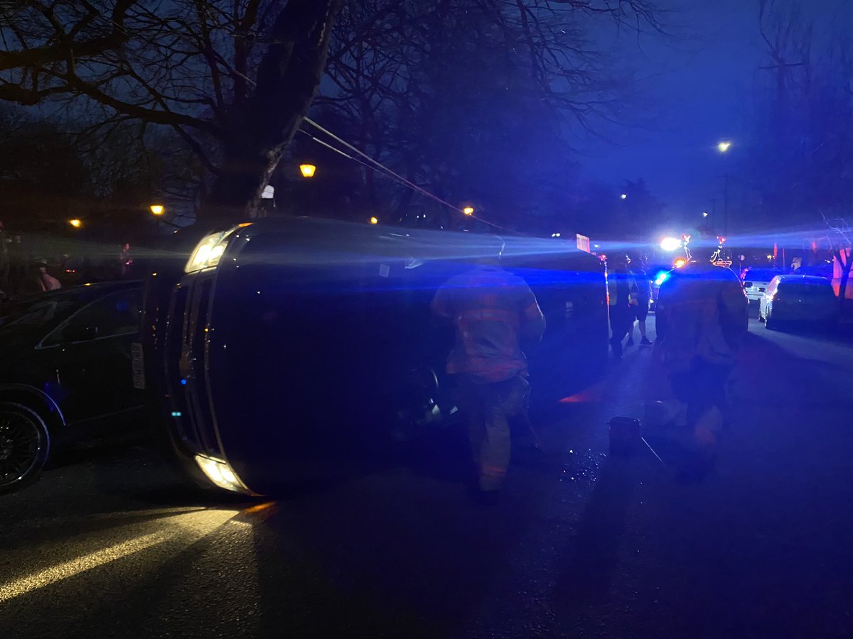 This car somehow, I’m not sure how, I drove up onto the side of the other car, balanced sideways for a second, and then flip the rest of the way sideways. Both cars have children and car seats in them. Everybody appears to be OK.