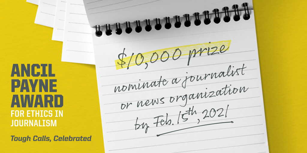 UOsojc's tweet photo. Nominations are now open for this year’s Ancil Payne Award. Nominate a journalist or news organization by February 15. Self-nominations are encouraged! Learn more: https://t.co/CHLp4pWsaC #PayneAward https://t.co/rkKpa8wBOM