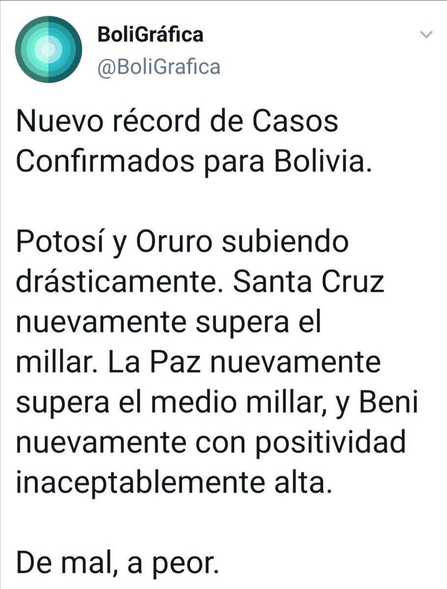 tutoquiroga's tweet photo. .@LuchoXBolivia: #Bolivia no aguanta más. La segunda ola nos está destrozando, es hora de despertar, actuar y gobernar. La pandemia está cobrando vidas, triturando la salud y demoliendo la economía. Van 75 días este 22-enero, anuncie acciones y planes efectivos, si los tiene. https://t.co/7kCqNhL2R2