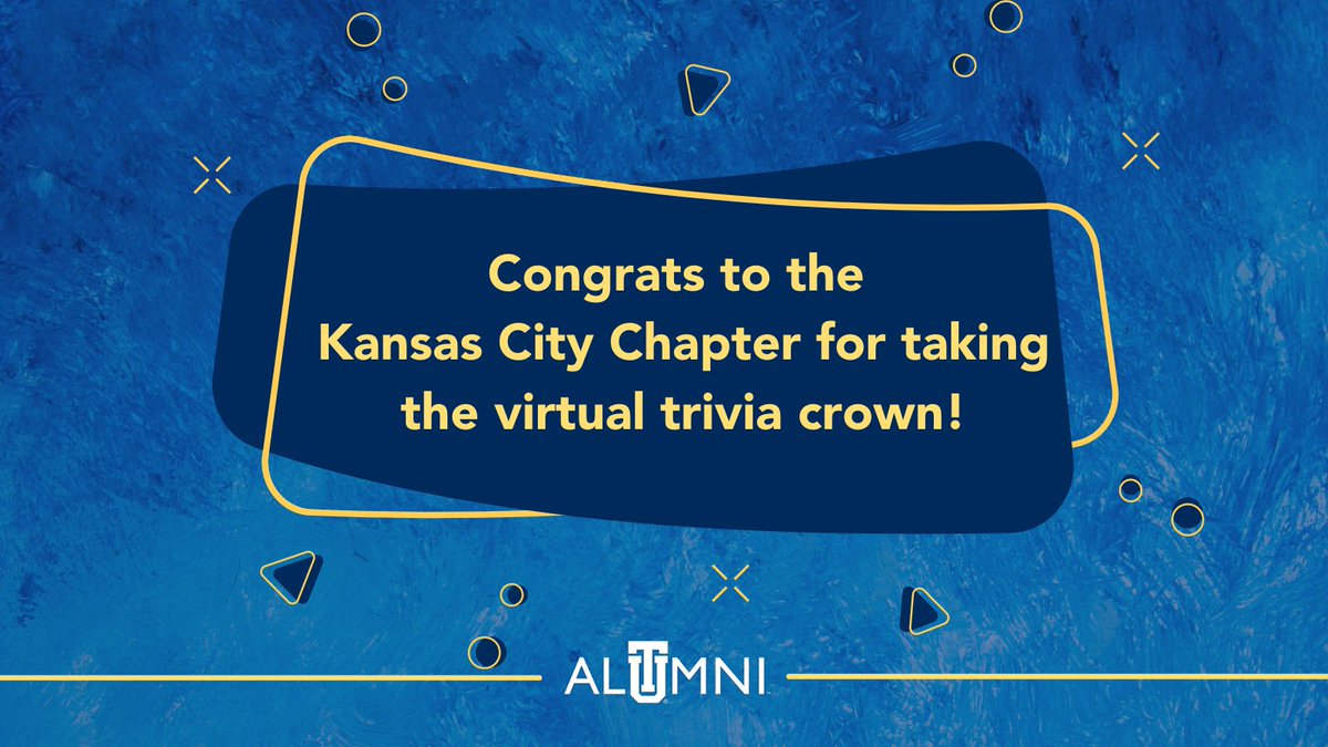 UtulsaAlumni's tweet photo. Congrats to the reigning champs from the Kansas City Chapter for taking the virtual trivia crown last night! ๐ #utulsa #utulsaalumni https://t.co/XNz9f5CMwv