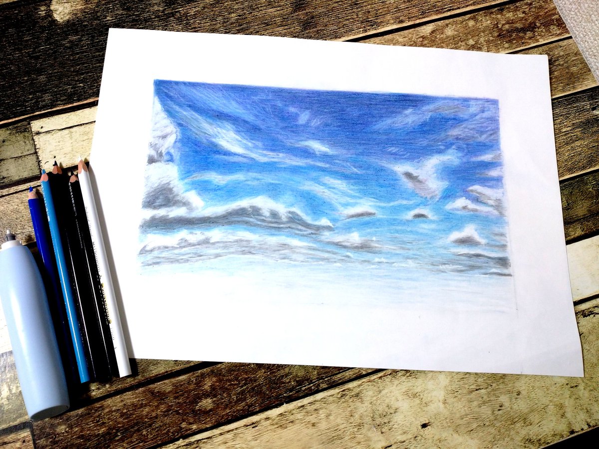 岡田直輝 Naoki Okada 第５段 空 今までで１番難題 100均のスケッチブックでやったら 電動消しゴムに耐えれずボロボロに ケント紙で再挑戦しましたｯ 適したものをしっかり選ぶ これ凄く大事ですね いい勉強になった