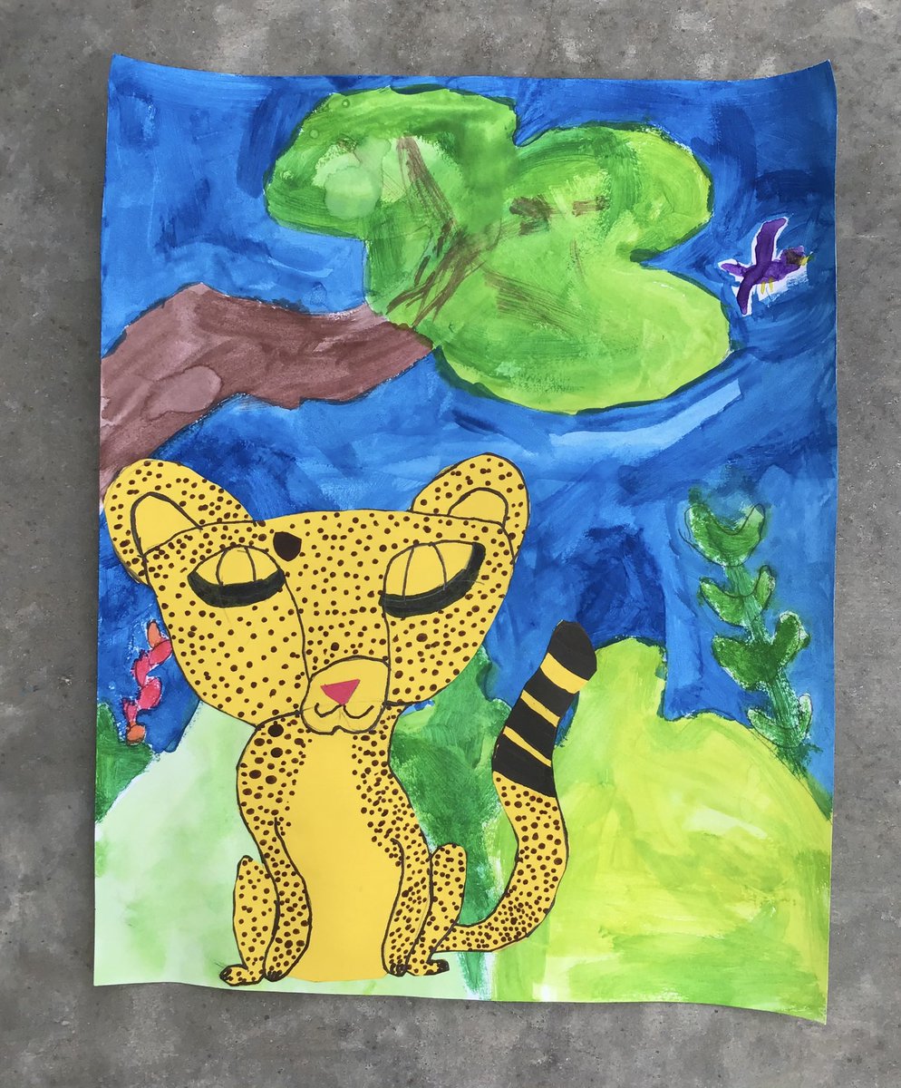 LydBerndt's tweet photo. This week we are working on Art to Remember projects! Students created watercolor collages inspired by Peter Brown’s Mr. Tiger Goes Wild! Thankful to be working with such talented kiddos! @Cambridge_AH https://t.co/7r7gbEtWu4