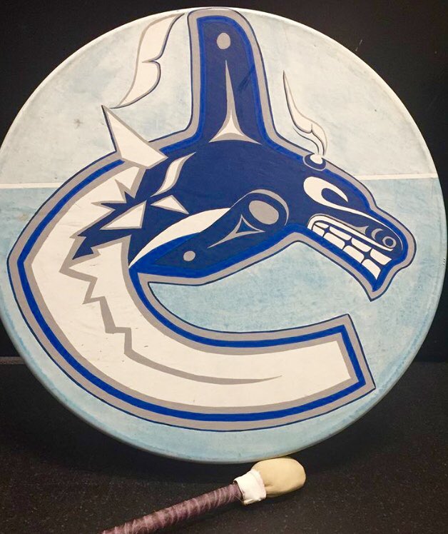 Today's highlight is Squamish artist Xwalacktun. Here are two of Fin’s (Canucks’ mascot) drums he made. Indigenous people (I've spoken to) love seeing these at games!More of his work here:  https://www.xwalacktun.ca/gallery/ 