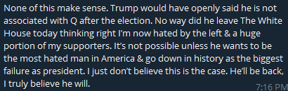 23/ Most however, are calling out he QAnon adherents who are panicking and flaking out . Most are ready and willing to wait either because they have blind faith and trust in Trump