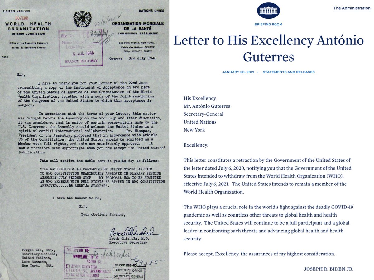 The United States has returned to its longstanding support for <a href="/WHO/">World Health Organization (WHO)</a> — advancing international cooperation to promote #GlobalHealth.
How it started:                  How it’s going:
