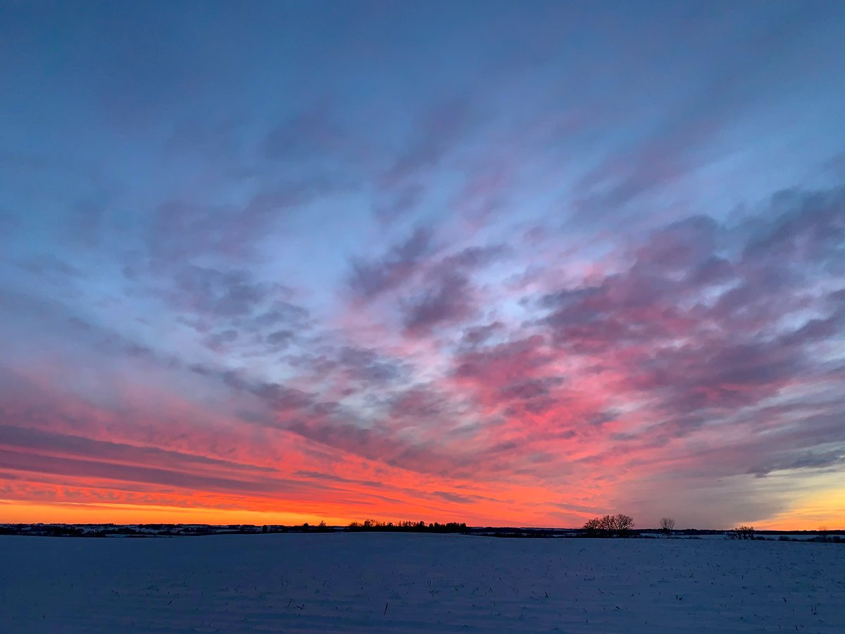 Sunset sky tonight over snow-covered fields near Wanamingo #Minnesota
