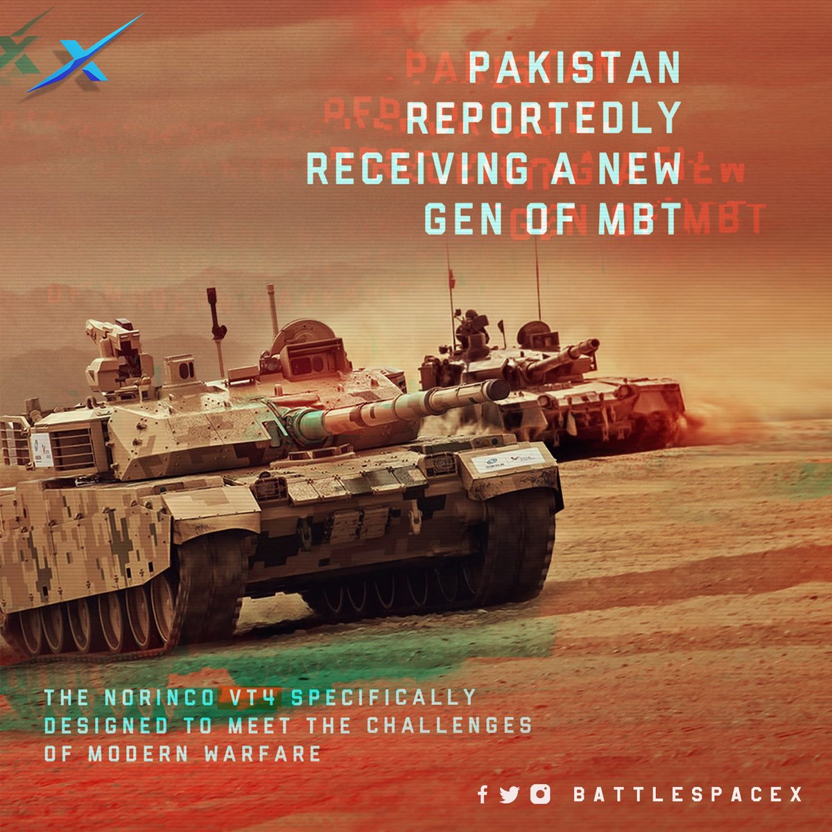 BattlespaceX's tweet photo. BattlespaceX (Backed Dated) :: #Pakistan reportedly receiving a new generation of #MainBattleTank. The #NORINCO #VT4 specifically designed to meet the challenges of the #modernwarfare #BattlespaceX
Join Us:
https://t.co/rtMHQ94K7w
https://t.co/eZ59uWkuoE
https://t.co/IH8Rvv8uWO https://t.co/YN7AIijmaE