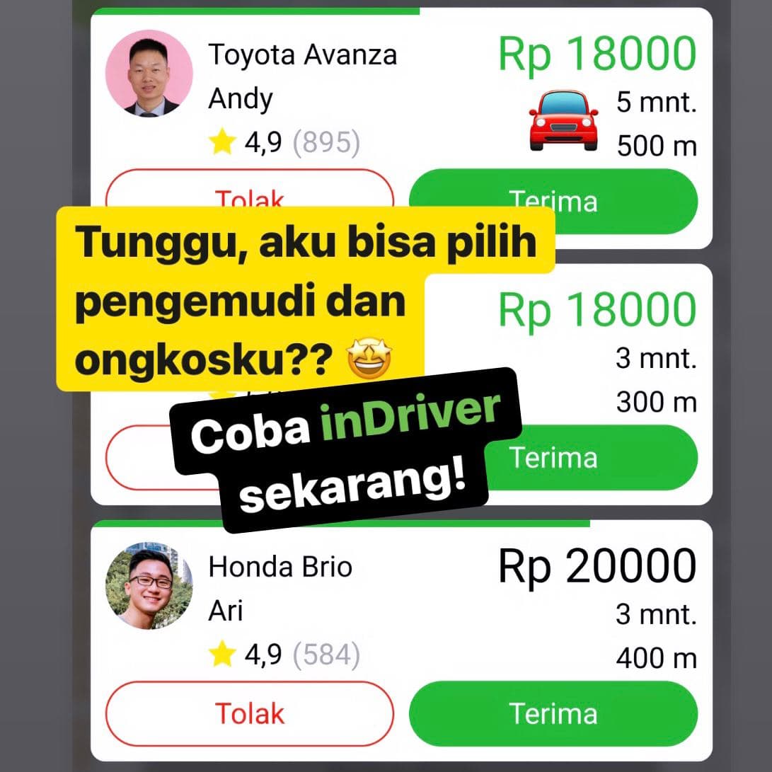 inDrive's tweet photo. Tetapkan ongkos. Pilih pengemudi. Nikmati kebebasan bersama inDriver.