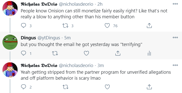 ytDingus's tweet photo. So the victim's allegations are "unverified" now according to @nicholasdeorio 

how is this not defending Onision? https://t.co/w3RzWDrEbd