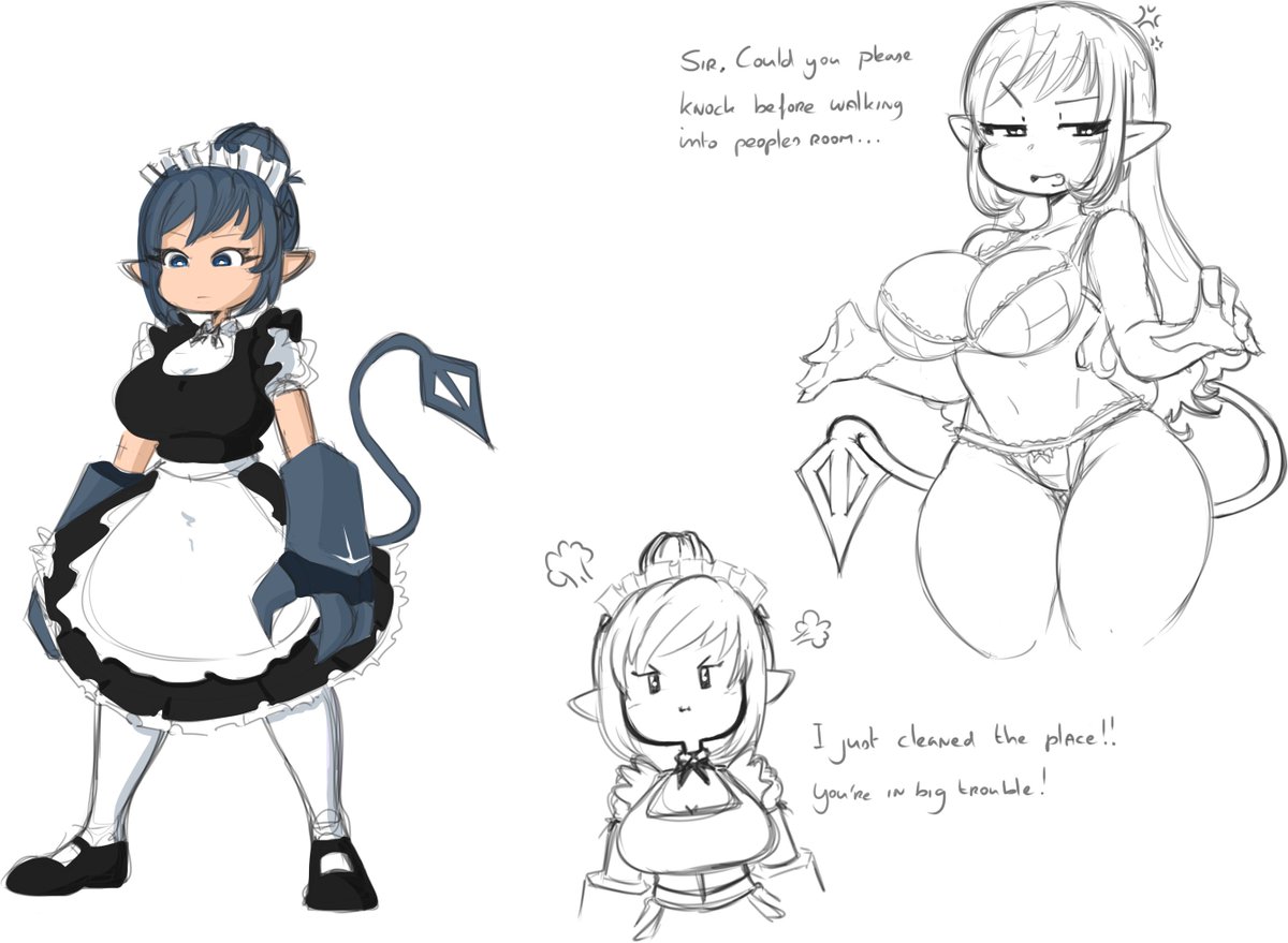 GADoodler's tweet photo. Demon Maid
Name: Theodora 
Age: 26
Enjoys sleeping in her Undies, Also learn to knock before walking into her room.
Don't make a mess after she's done cleaning, Otherwise you'll be getting Educated in the way of the maid as she drags you to help her clean up the mess. https://t.co/gmWiYlCawE