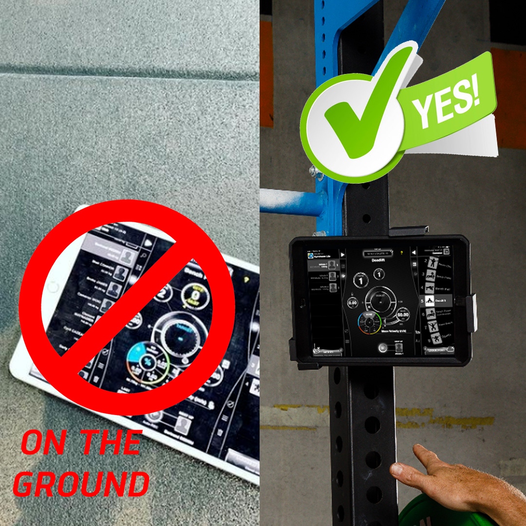 <a href="/MobArmor/">MOB ARMOR</a> Gym Grips are perfect for keeping your iPad safe and secure on the rack!  

They’re fully adjustable and magnetize directly to the rack, so the athletes can see the screen when lifting! 

You can purchase these directly from: gymaware.com/shop