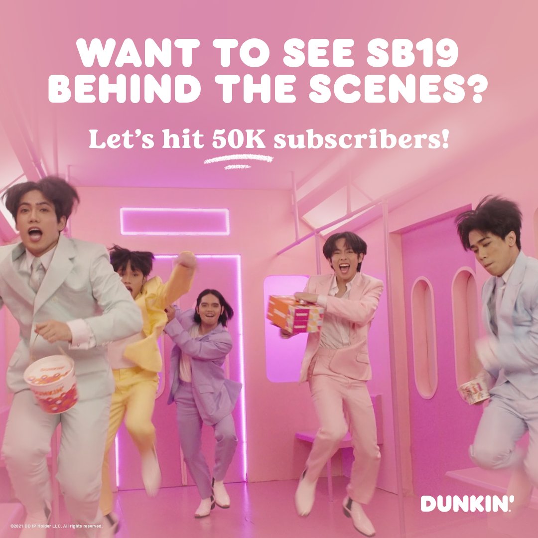 dunkinph's tweet photo. Want to see some fun off-cam moments? 😏 Let's reach 50K subscribers first, Dunkin' fam and A'TIN! 😝🍩

Watch the full music video again here: https://t.co/Z28lLZHcKv.

#DunkinSB19 #DunkinPHforSB19 @SB19Official https://t.co/epwfkDB4Z2