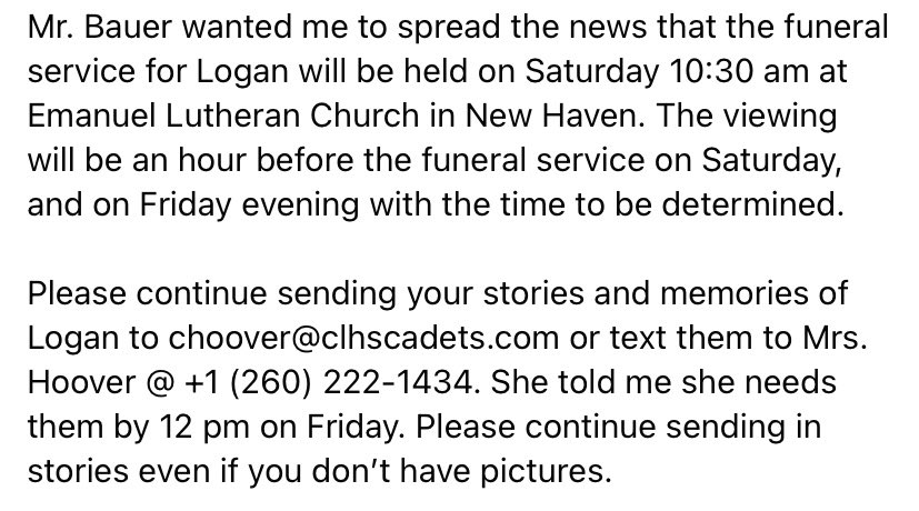 Here’s some information we wanted to share about the viewing and funeral service for Logan. Make sure to keep up with our Facebook page so friends who hear more updated information about times will share it there as well.