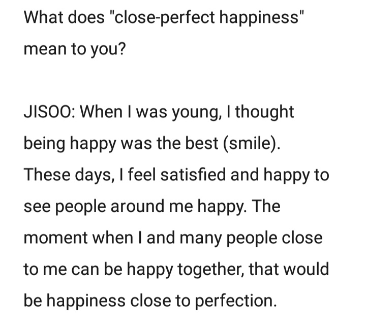 jisooschart's tweet photo. JISOO on @wkorea interview #DiorJISOOforWKorea

What does "close-perfect happiness" mean to you?

JISOO:...These days, I feel satisfied &amp; happy to see people around me happy. The moment when I &amp; many people close to me can be happy together, would be happiness close to perfection https://t.co/onlyrdNxhw
