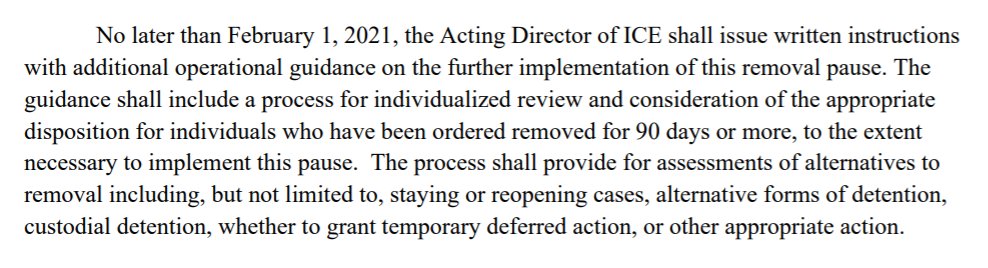 AND the moratorium includes a direction to stand up a process to review people with orders of deportation to see if "alternatives to removal"--including reopening cases, deferred action, etc. may be more appropriate.This might be one of the most impactful provisions.