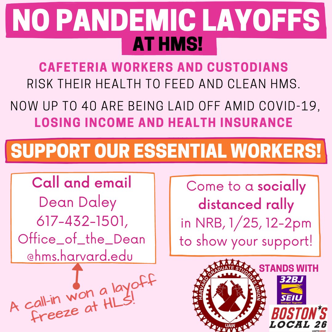 The members of <a href="/antiracist_Gen/">HMS Genetics Anti-Racism Group</a> express their solidarity with our workers. This is unacceptable <a href="/harvardmed/">Harvard Medical School</a>!  Friends @ HMS and the boston area, please spread the word and join us! Follow the link to take action👇
On FB tinyurl.com/HarvardMedcall… or  nolayoffs.wordpress.com
