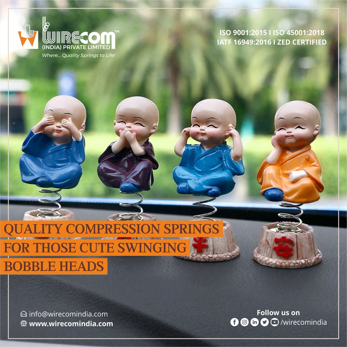 WirecomIndia's tweet photo. High-quality and custom-made compression spring for cute swinging bobbleheads to decorate home and car dashboards.
#industrialsprings #metalspring #conicalsprings #tensionspring #torsionspring #compressionspring #wireforms #garterspring #wirecomindia #mumbai #vasai #pune https://t.co/i2z7V7uBEC