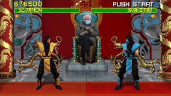 Bernie Sanders replacing Shang Tsung as the organizer of the Mortal Kombat tournament. Made by Phantom Sloth.