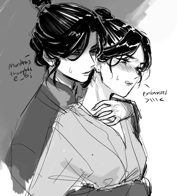 tried doodling those qijing lesbians.. from the jwqs .. im not that far yet tho no spoilers 