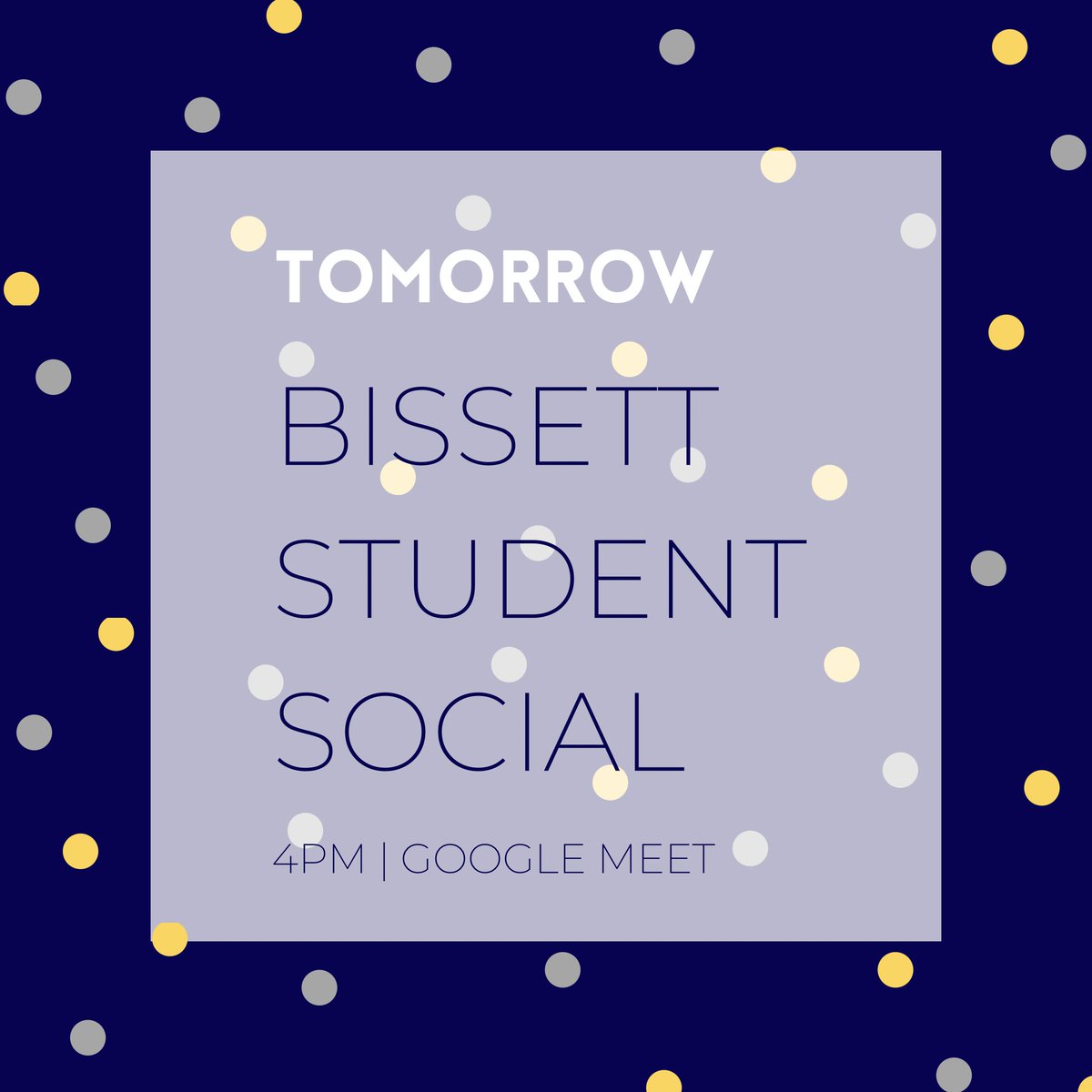 🚨 TOMORROW - BISSETT STUDENT SOCIAL
.
Come join us and several other Bissett Clubs for the first event of the year! 🎉
.
🗓: January 21
⏰: 4:00 PM
📍: Google Meet (link in bio)