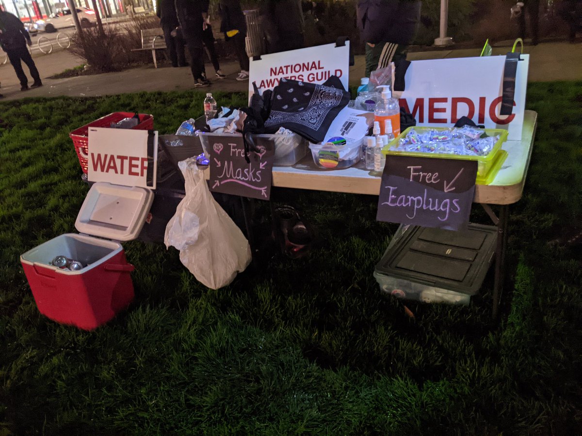 National Lawyer's Guild has a table set up with protest essentials, which is good because DJ LRAD just painfully reminded me that I don't have earplugs