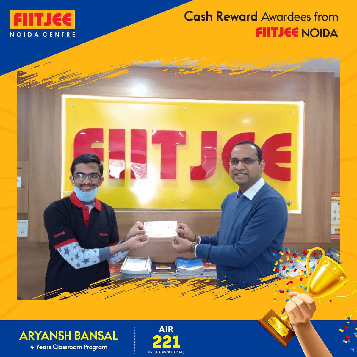 Fiitjee_Noida's tweet photo. #FIITJEENoida proudly awarded its students with #CashRewards for those who qualified #JEEAdvanced2020 with #TopRanks. https://t.co/dduHfsINNp