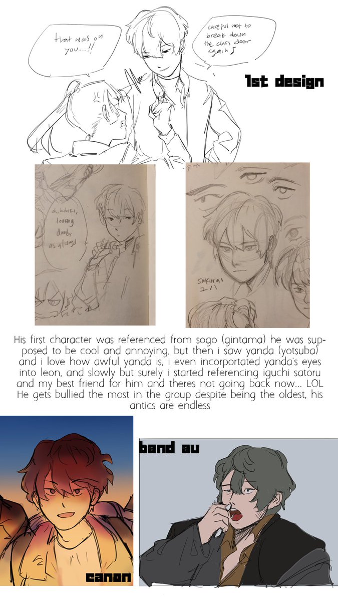short notes on the design process for toya, kai, koga, leon
initial deign and current design comparison
i am being very extra about my ocs! please excuse me ?