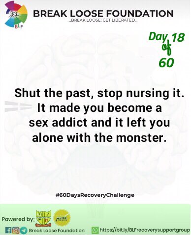 VictorBOdugbemi's tweet image. #recoverychallenge

Day 18 of 60days
January 4th to March 4th 2021

Stop nursing the past, the past made you become a sex addict and it’s left you alone with the monster-sex addiction.

#recoverywins #hopeforrecovery #recoveryispossible  #getliberated  #nogivingup  #freedom