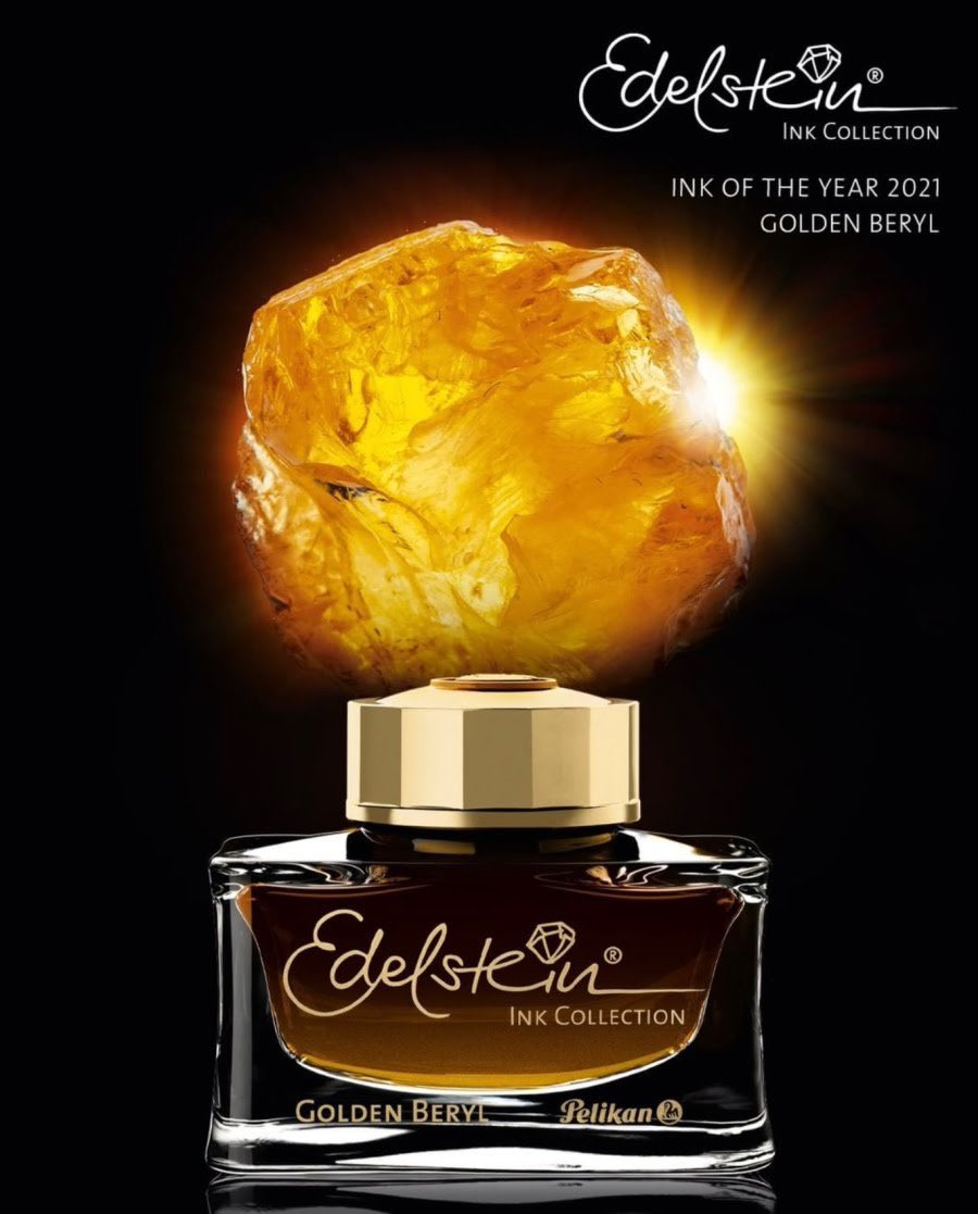 CalligraphyNut's tweet photo. The 2021 Pelikan Edelstein Ink of the Year - Golden Beryl - can’t wait to see how this one looks on paper in April! 🖋💛 https://t.co/FK53alKkwb