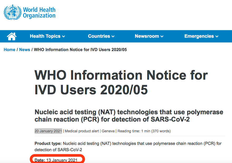Lets discuss the WHO release...This is the anniversary of the WHO populating their web site with the Drosten test that caused many of these problems. Document penned on Jan 13th but released during Biden's inauguration on the Jan 20th. @Bobby_Network