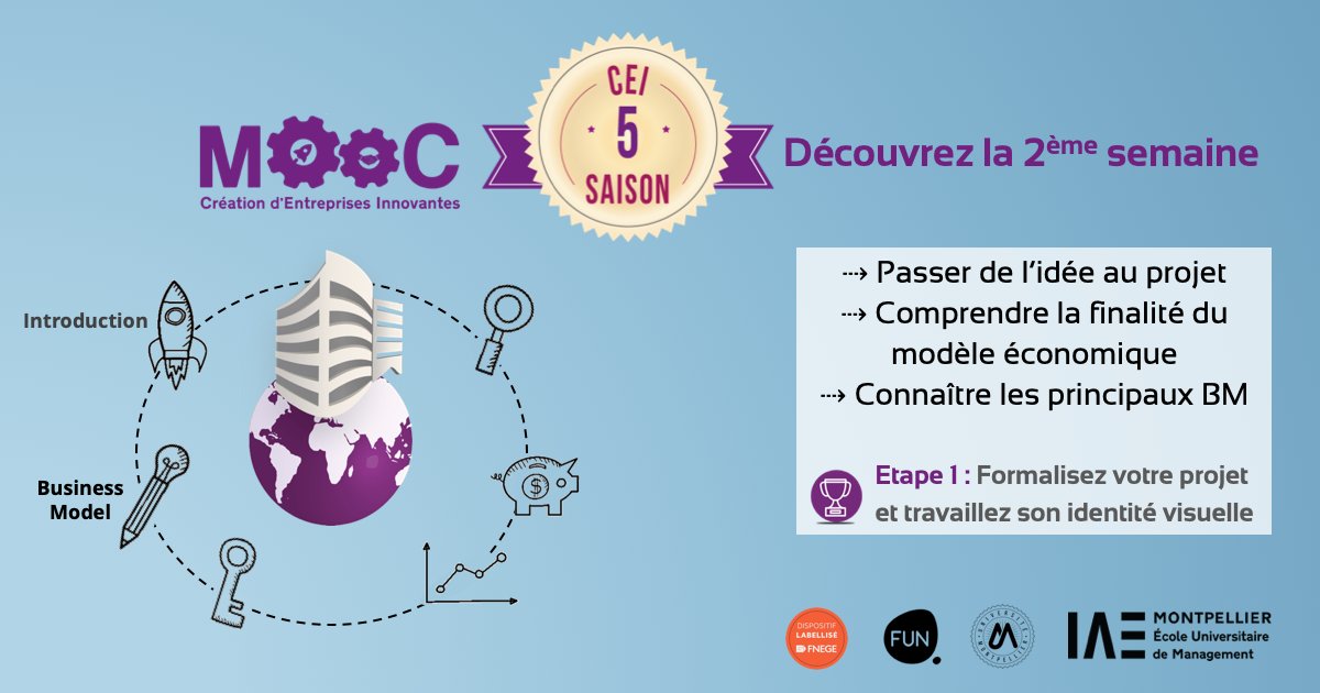 Après une 1ère semaine présentant des expériences d'entrepreneurs, la semaine 2⃣ du #MOOC vient d'ouvrir. 🎥 Découvrez comment passer de l’idée au projet grâce au Business Model!
🏆 C’est aussi l’étape 1 du jeu concours: tentez de gagner du coaching avec un incubateur partenaire!