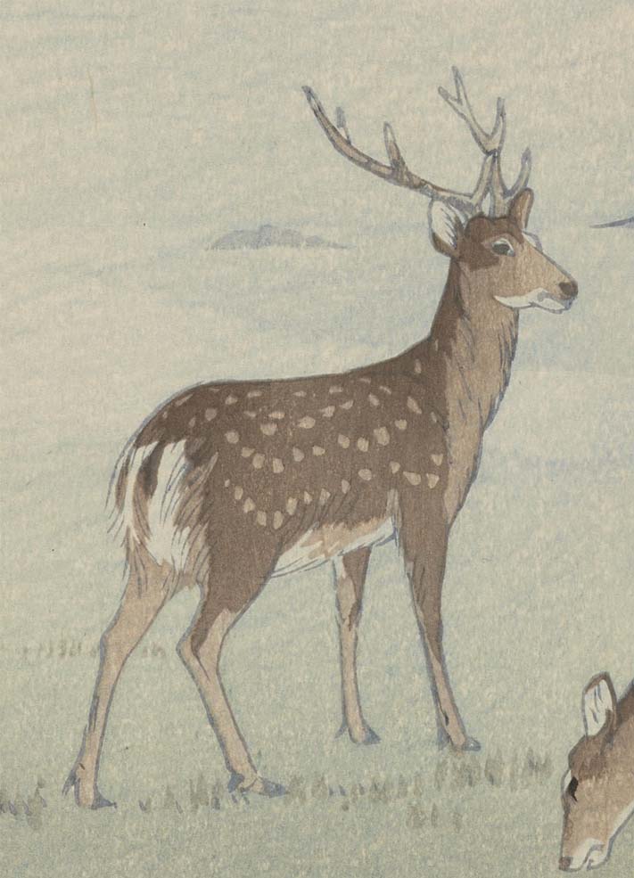 笠松紫浪「あさぎり（奈良公園）」(渡邊木版美術画舗蔵)。昭和12年