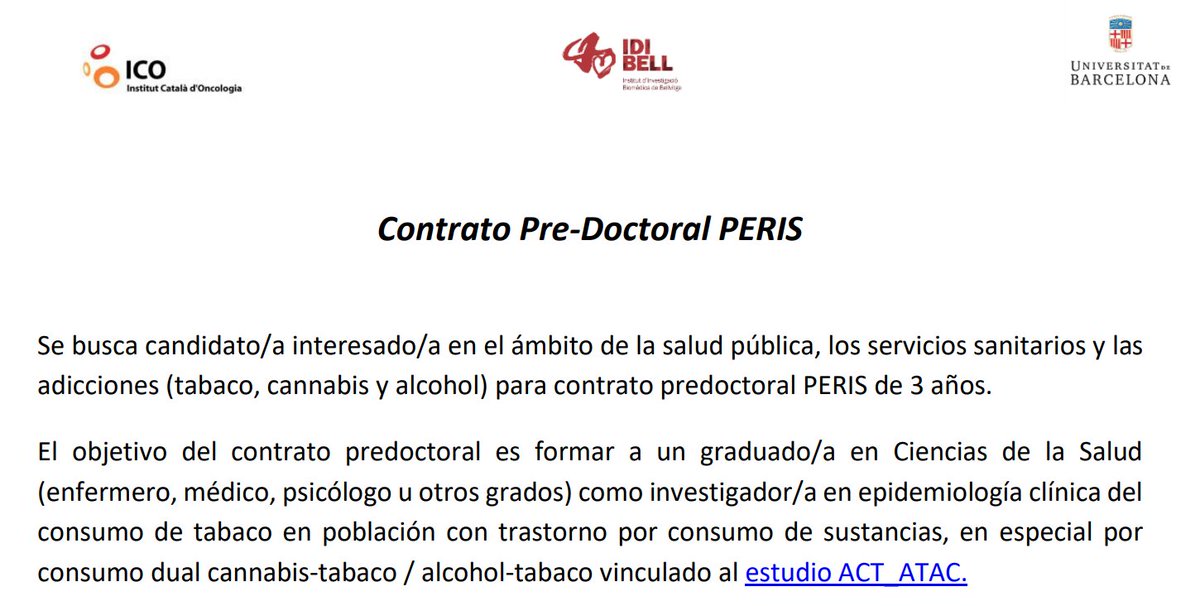 TobControlUnit's tweet photo. #UCTNews: ¿Quieres formarte en #SaludPública #ServiciosSanitarios #Addiciones? La UCT @ICOnoticies @idibell está buscando un/a candidato/a para un contrato predoctoral #PhD de 3 años. Más información en https://t.co/KohXhF4FkT https://t.co/sGctmwzGo1