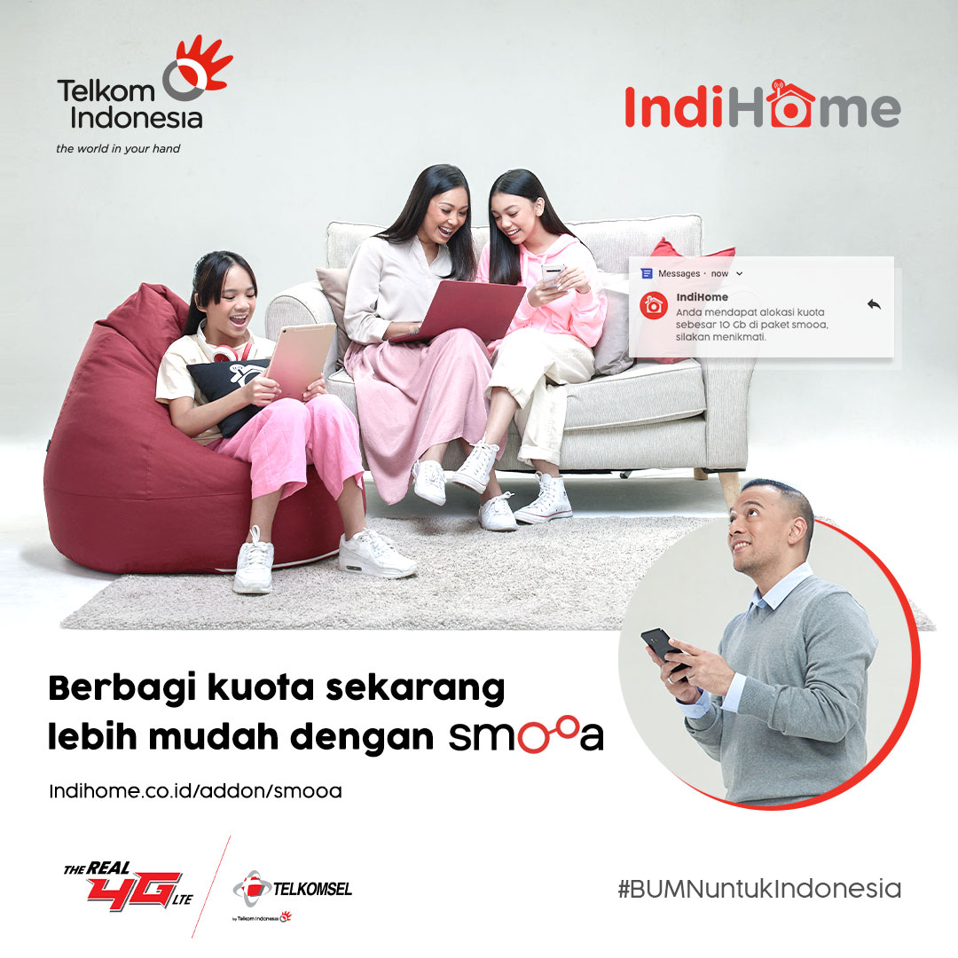 Sekarang buat pengguna IndiHome bisa pakai paket add-on mobile internet Smooa! Ayo aktifkan dengan harga mulai dari Rp75.000/bulan untuk kuota data mobile hingga 100GB, bebas telepon, dan bebas SMS ke sesama pengguna add-on. Info:  tsel.me/twtelkomselsmo….