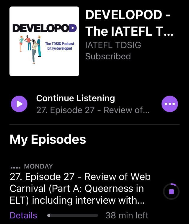HelenTeachesEng's tweet photo. In Ep 27 of @TDSIG's #Developod, @theteacherjames &amp; @xiantiplady interview @teachAdam about “Including LGBQTIA* identities and lived realities in upper-secondary English materials" and reflect on #TDGICarnival (my &amp; David Valente's talks). @ApplePodcasts: https://t.co/T1Dj7BVK6R https://t.co/vRw6Cr8XMK