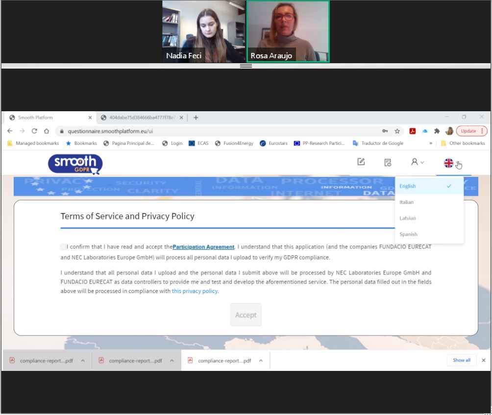 Rosa Araujo is now presenting the Market Pilot of the SMOOTH platform at the #SMOOTConference. This tool helps #SmallBusinesses test and know if they are #GDPR compliant and what to do if they aren't. Register today and get a 12 months free subscription: questionnaire.smoothplatform.eu/ui