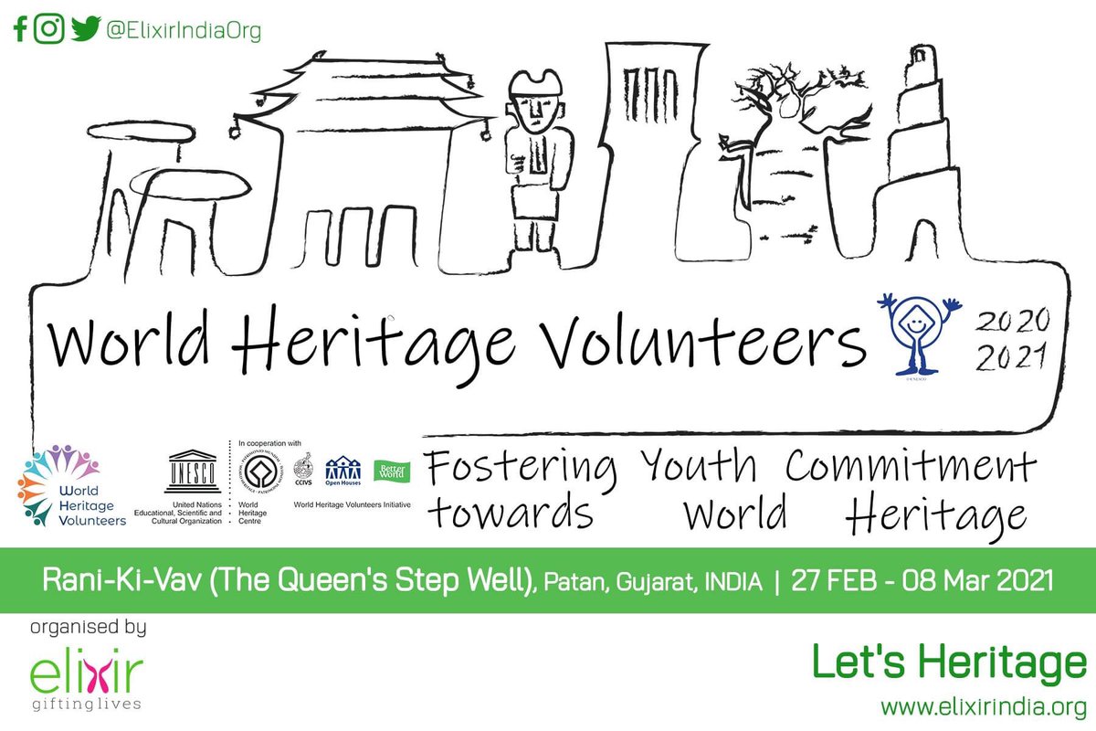 Applications Open | RT &amp; Share 📣

#UNESCO WHV 2020-2021 – Let’s Heritage at Rani-Ki-Vav, Patan, India  

🗓 27 Feb-08 Mar’ 21

Apply - elixirindia.org/event/unescowh…

<a href="/UNESCO/">UNESCO 🏛️ #Education #Sciences #Culture 🇺🇳</a> @unesconewdelhi <a href="/ccivs_volunteer/">CCIVS</a>  

#UNESCO #WorldHeritage #WHV2021