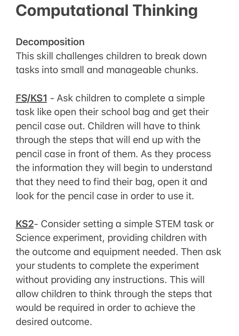 Keep those computing and coding skills sharp whilst at home by implementing these computational thinking skills into your online learning.  🖥

Today’s focus - Decomposition 

#coding #codingforkids #appleteacher #homelearning #remotelearning   <a href="/CompAtSch/">Computing at School</a> <a href="/cas_ni/">ComputingAtSchoolNI</a>
