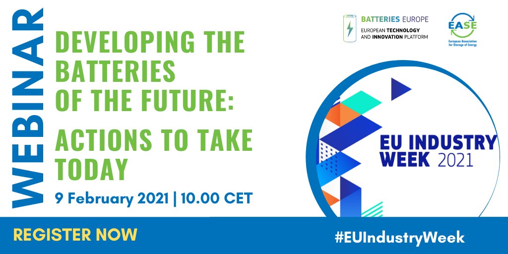 EASE_ES's tweet photo. On 9 February 2021 join us to discuss the role of #batterystorage in energy transition and how European regulation shall favour development and deployment of batteries. 

This #EUIndustryDays local event is organised by EASE and #BatteriesEurope

👉https://t.co/Q5pdFsw2RI https://t.co/Y5WfWUf2Pb